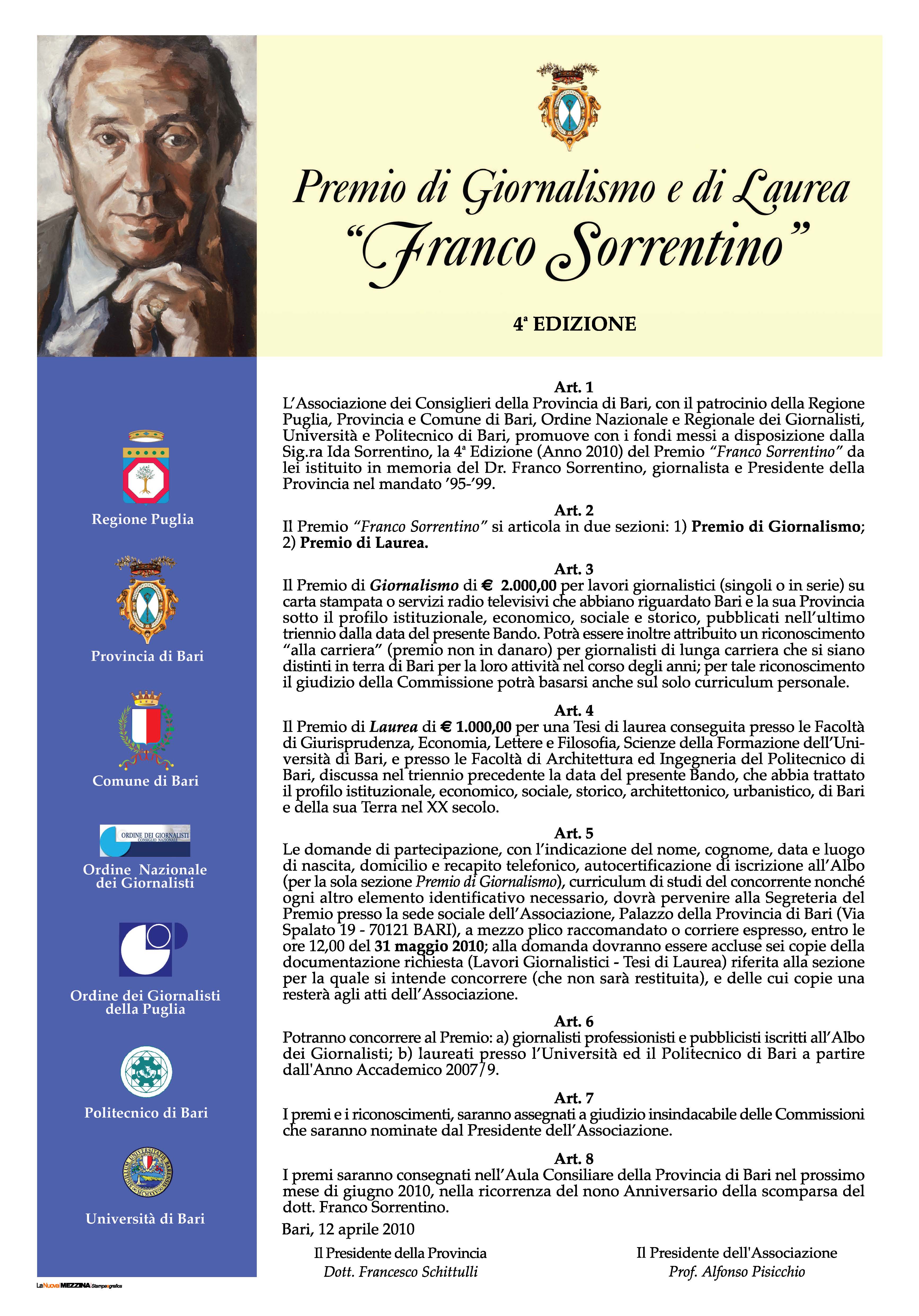 IV^ edizione del Premio Giornalistico e di Laurea "Franco Sorrentino"